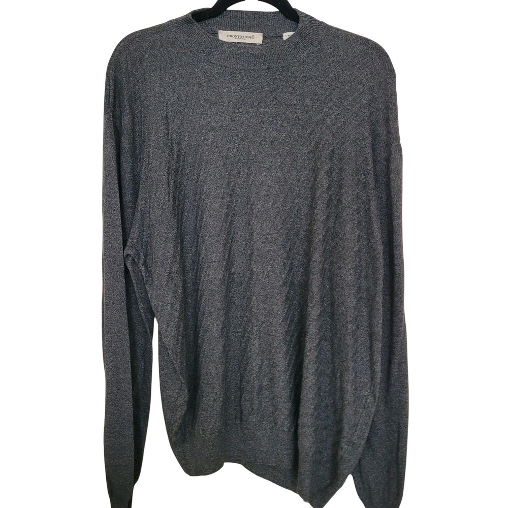 Pronto Uomo Gray Crew Neck Pullover Sweater Cotton Rayon Long Sleeve Men's L